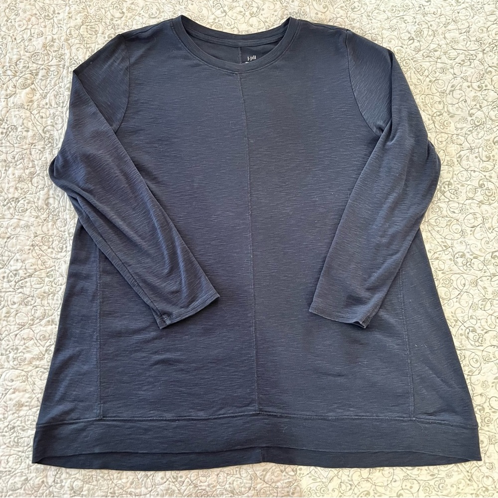 J. Jill Navy Blue Pima Elliptical Tunic 100% Cotton Sporty Athleisure Comfy